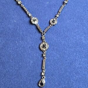 Xtreme Couture Y-drop Chain Necklace with Crystal Accents Black Tone Shiny 671